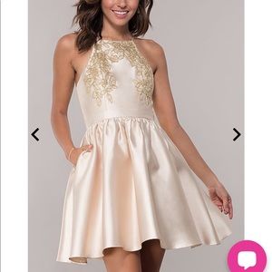 Champagne Gold Lace Mini Dress Homecoming Party